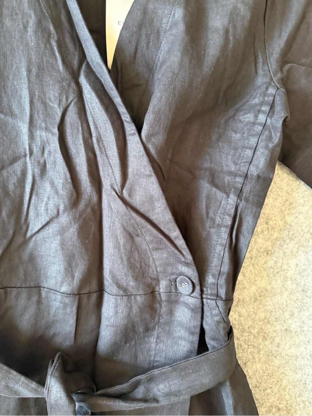 Everlane Linen Black Wrap Midi Dress with Self Tie-xs - Picture 3 of 10